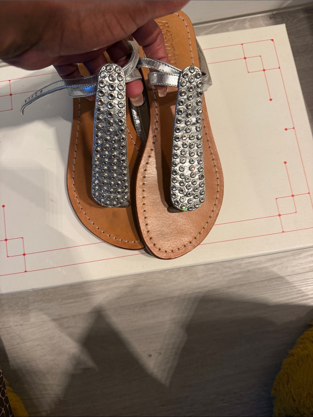 Mystique Boutique Silver Studded T-Strap Sandals